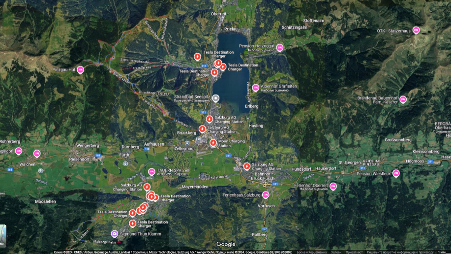 Електропуњачи на Гоогле мапи у малим планинским мјестима Аустрије